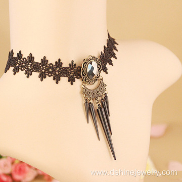 DIY Gothic Choker Necklace Black Lace Metal Choker Necklace